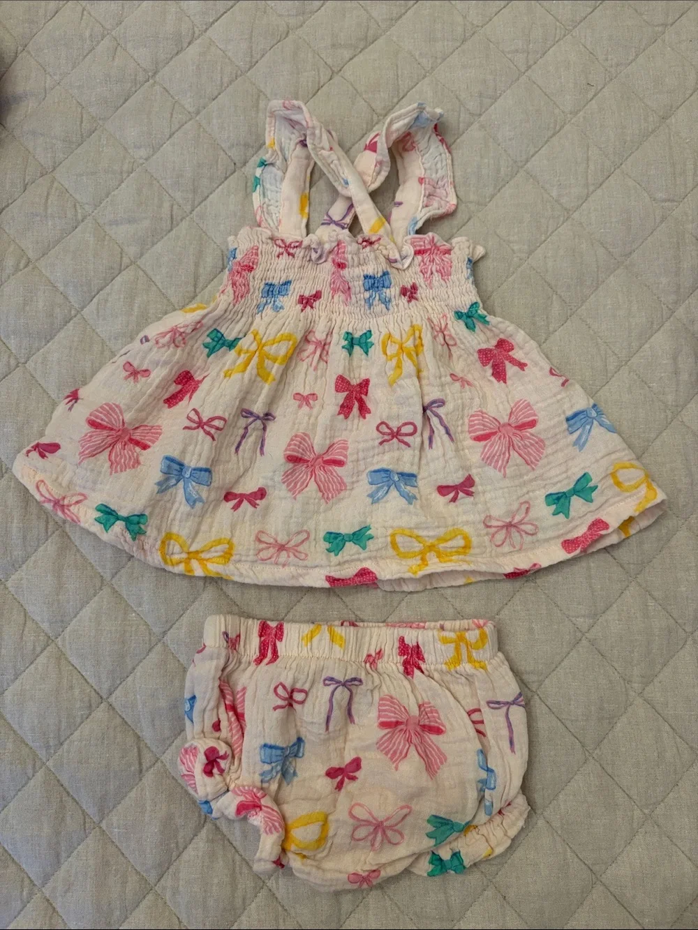 Angel Dear White Diaper Cover Set with Pink, Blue, Yellow & Teal Bows